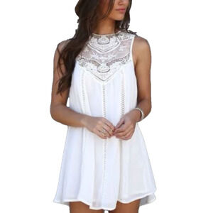White Lace Mini Summer Dress Lace Swing Effortless Boutique Style Size Medium